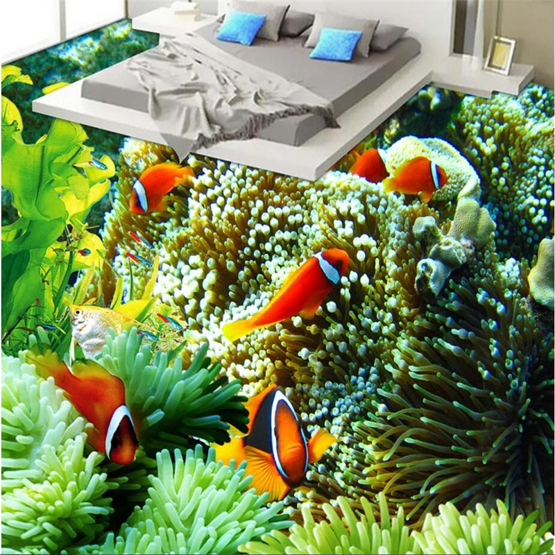 beibehang Custom Photo 3D Wearable PVC Flooring Color Underwater World Toilet Bathroom Bedroom 3D Floor papel de parede image 3