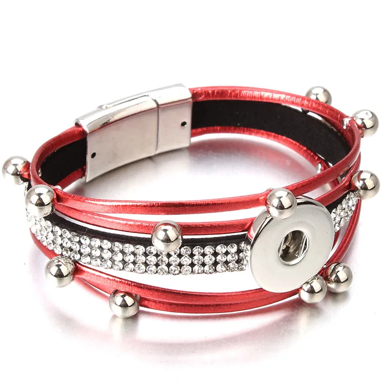 New Rhinestone Snap Bracelet/Bangle Magnet Leather Bracelets Fit DIY 18mm Snap Button Jewelry For Women ZE482 image 2