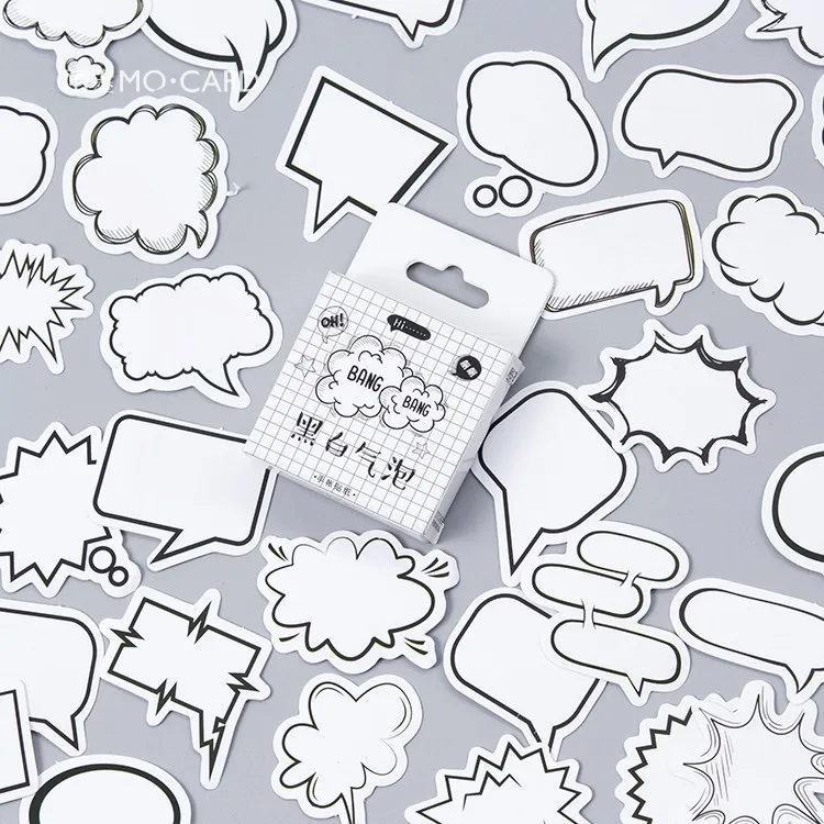 45pcs/pack Creative Black White Bubble Album Paper Label Stickers Crafts And Scrapbooking Decorative Sticker Cute Stationery