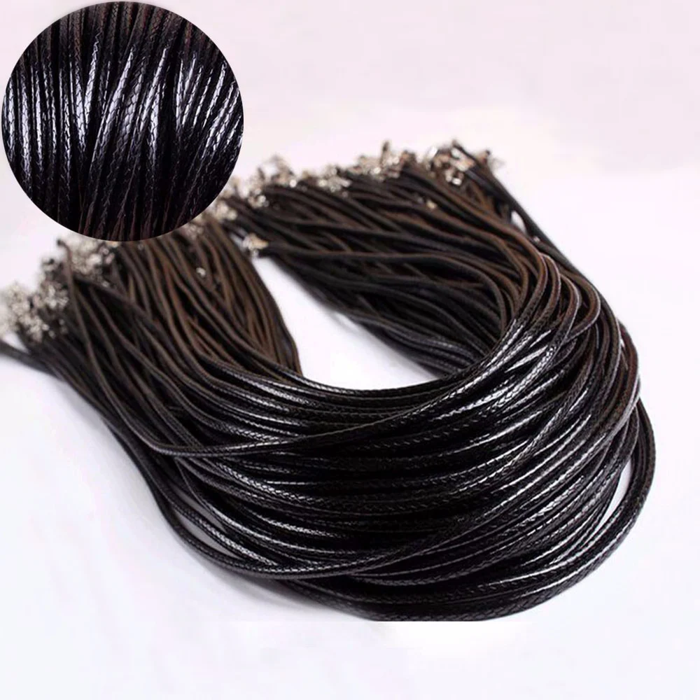 3 Pcs 2mm Twisted Braided Rope Leather Chain Necklace Bracelet Charms Clasp DIY Jewelry Accessories String Cord Necklace