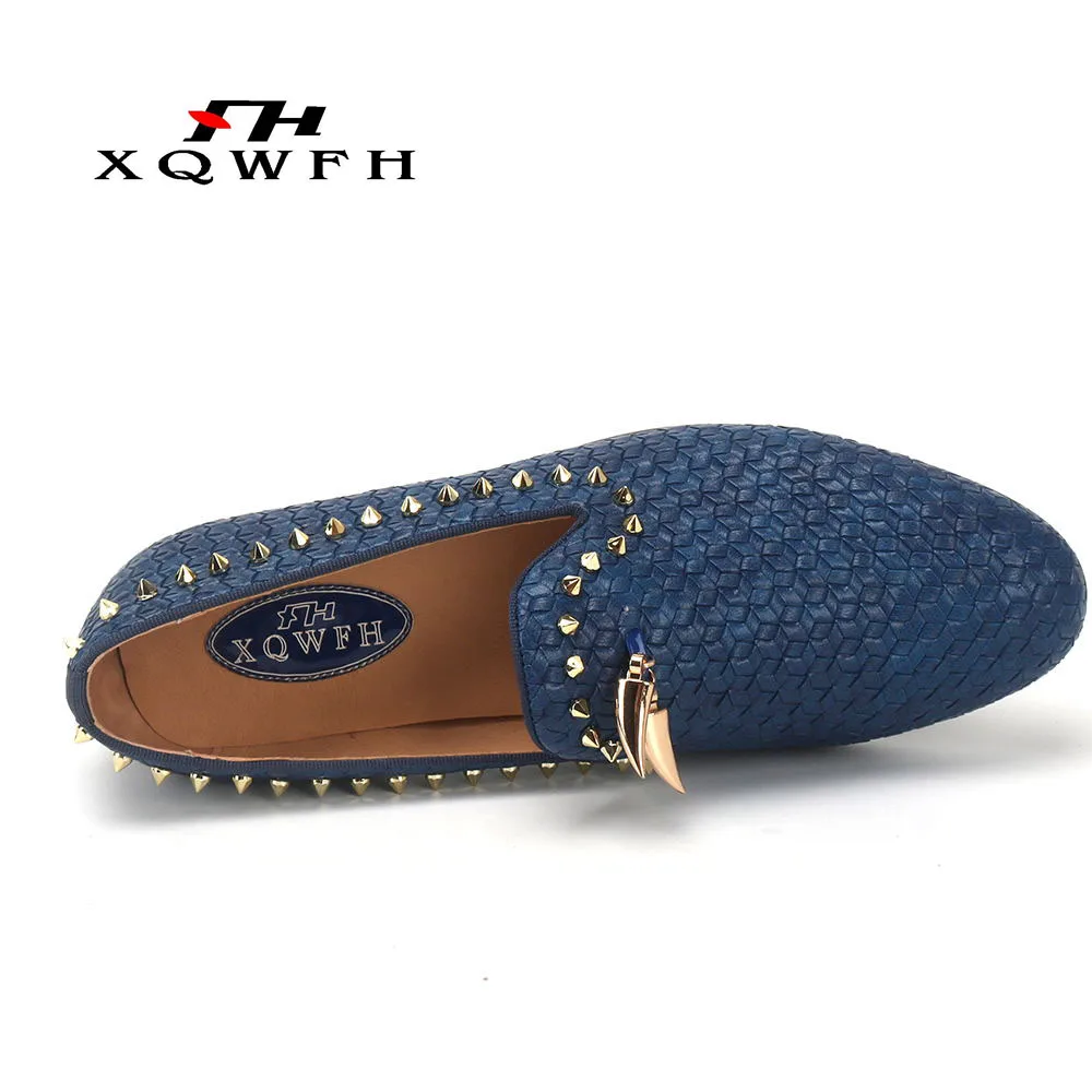 Men Leather Shoes Fashion Metal Pendant Slip On Male Handmade Loafers Italy Style Men's Smoking Slippers Flats