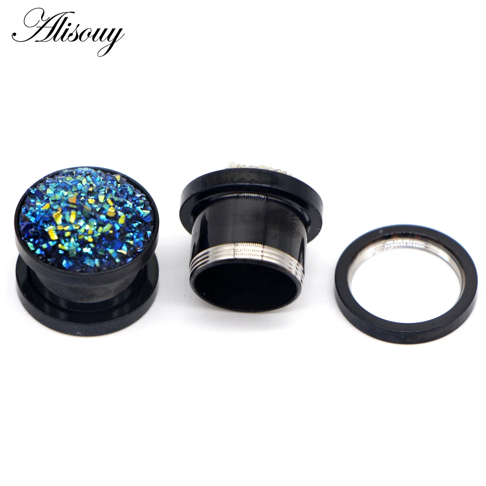 Alisouy 2pcs Surgical Steel Ear Plug Tunnel Earring Plugs Expanders Gauges Stretch Screw Plugs and Tunnels Piercing Body Jewelry