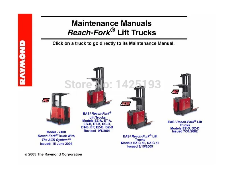 Raymond Reach Fork Lift Trucks Maintenance Manual