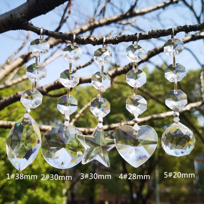 5PCS Hanging Rainbow Suncatcher Crystal Chandelier Prisms Parts Feng Shui Pendant Sparkling Christmas Decoration