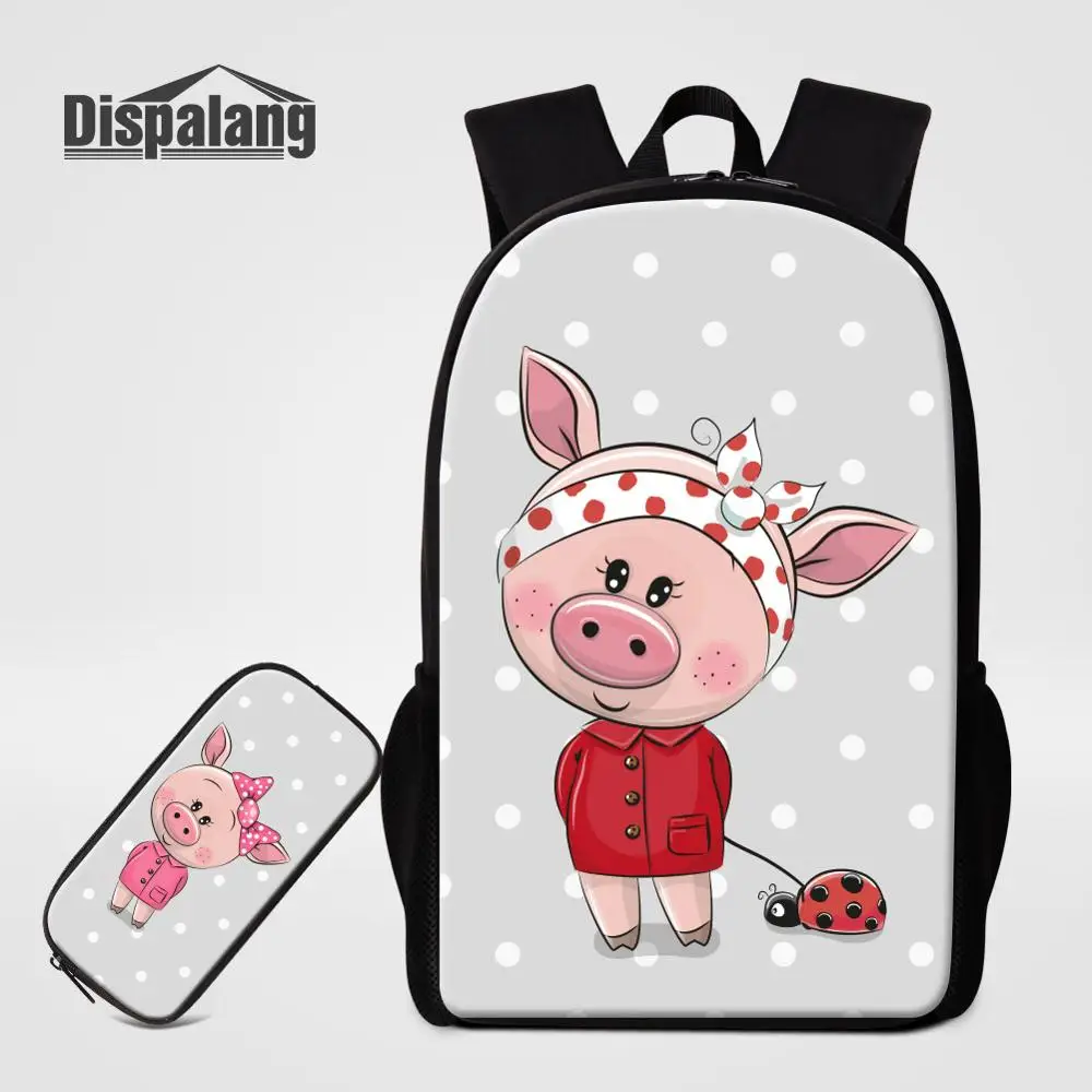 

Animal Pig Print School Backpack For Children 2 PCS Bags Set Pencil Cases 16 Inch Large Schoolbags For Girl Child Knapsack