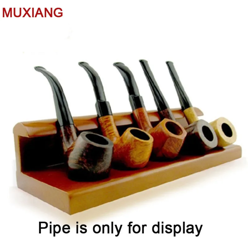 MUXIANG Pipe Accessories Solid Wood One-pieces Vertical Type 5 Pipe Racks Wooden Smoking Pipe Types Stands Holder  fa0004-54