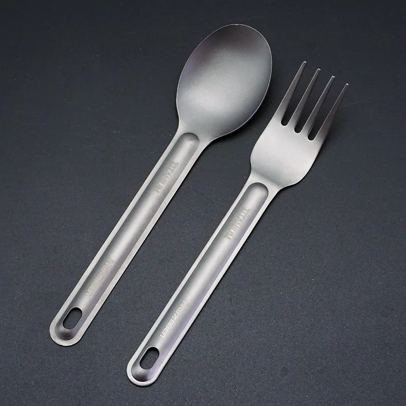 A Set of Ramadan Gift  Spoon and Fork Pure Titanium Long Handle Outdoor Camping Light Weight