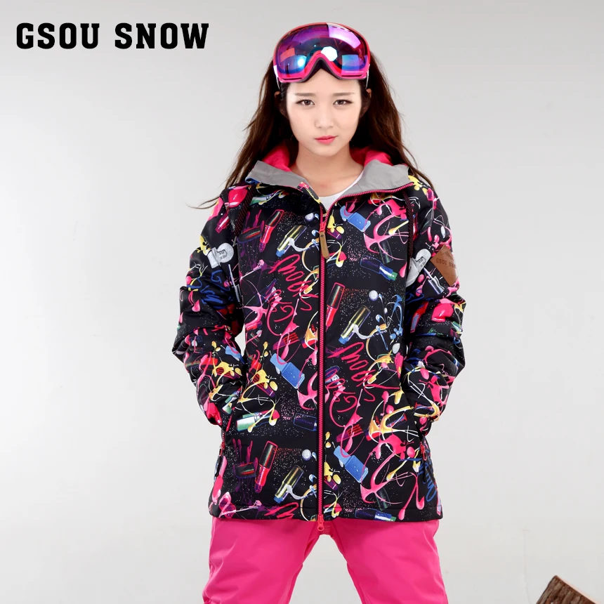 

Women's Ski Jacket Female Black Scrawl Snowboard Motorcycle Snow Coat Doodle Padded Outerwear Skiwear Waterproof 10K