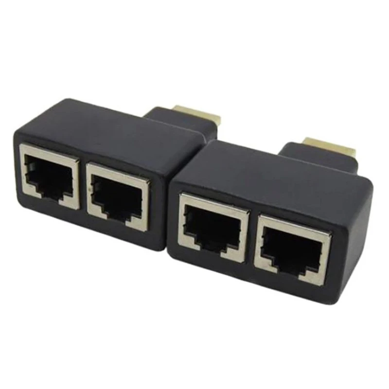 2Pieces Per Set Dual Ports RJ45 Female Converter Cat5e Cat6 UTP Lan Ethernet 1080P HDMI Extender Network Cable Adapter