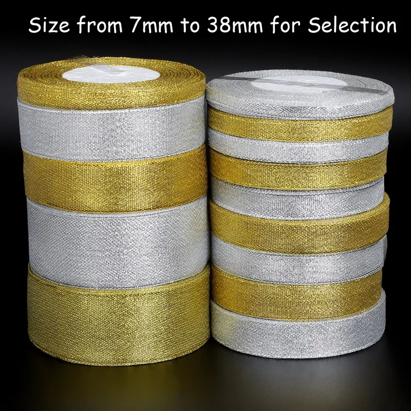 25 yard/lot Handmade Glitter Oro Nastro D\'argento Lustro Metallico per la Cerimonia Nuziale Di Natale Invito Carta Decorazione Regalo Warpping