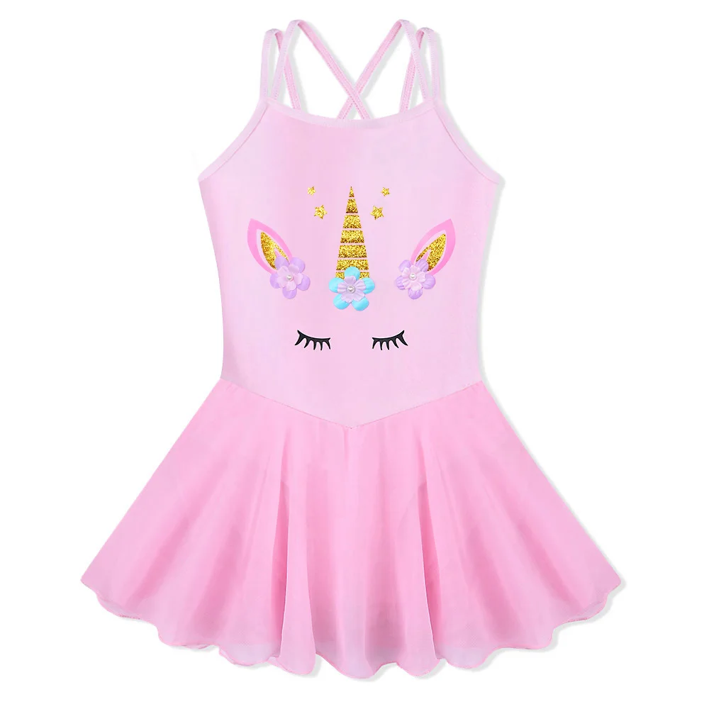 BAOHULU Cotton Dress for Girls Sleeveless Ballet Pink Color Ballet Tutu Carton Print Princess Dance Wear Ballerina Pink Dress