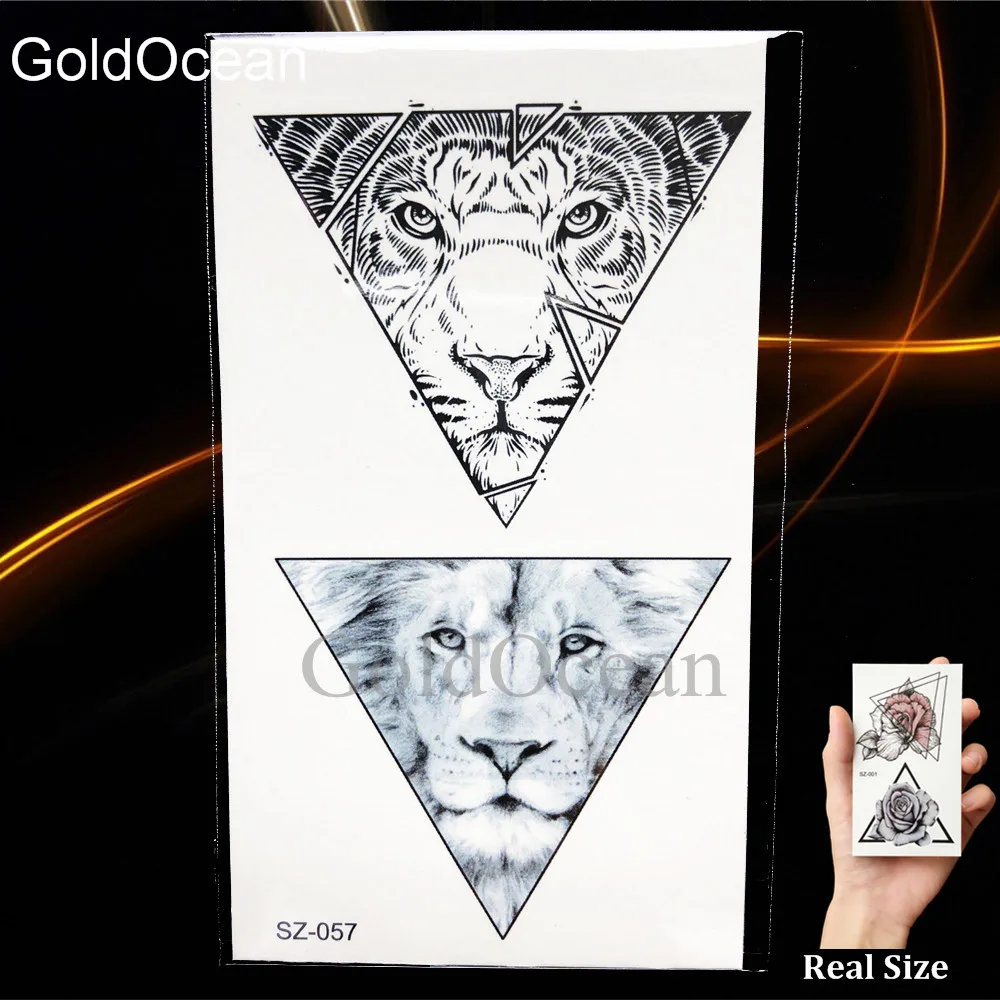 Black Temporary Tattoo Stickers Men Cool Triangle Tiger Lion Water Transfer Tatoo Women Body Arm Henna Moon Fake Tattoo Supplies