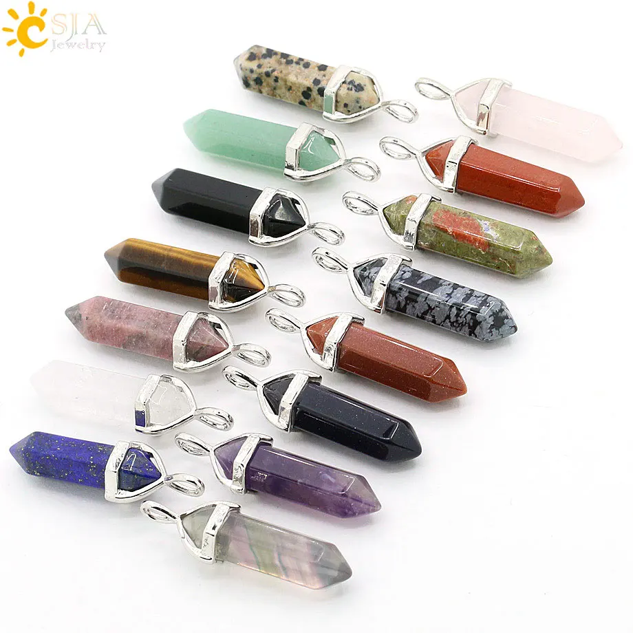 CSJA Bullet Natural Stone Pendant Real Purple Crystal Men Women Chakra Gem Stones Quartz Aventurine Pendants Jewelry  E001