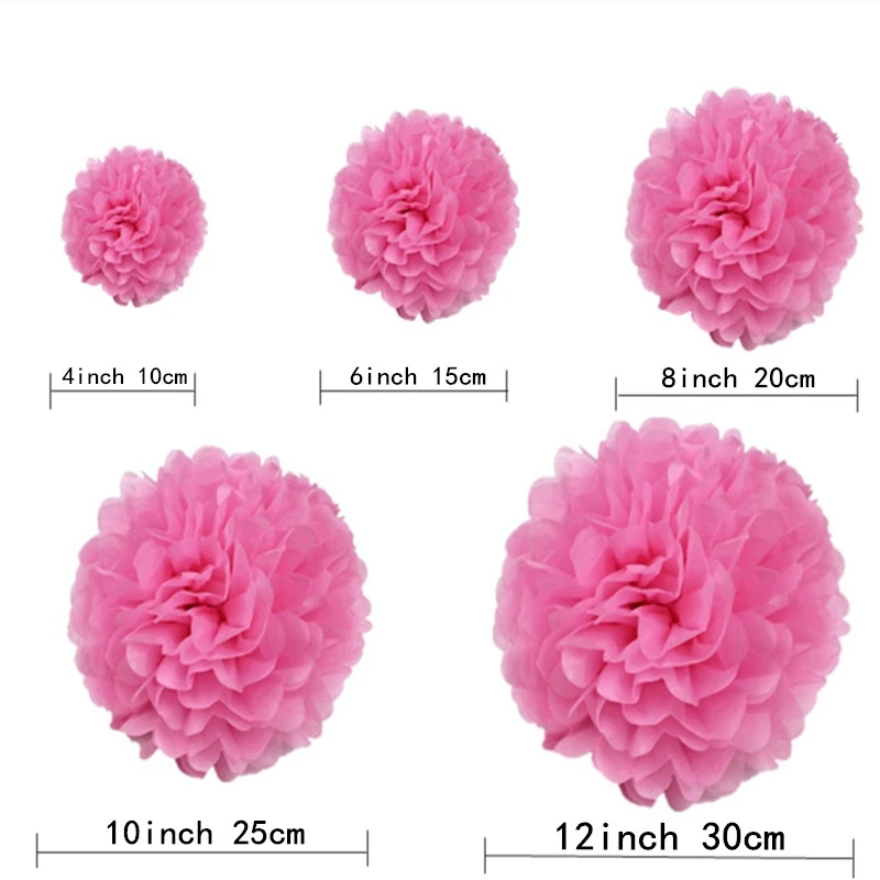 Bliss Baby Shower 5pcs 10 15 20 25 cm Pom Pom Tissue Paper Pompom Flower Happy Birthday Party Wedding Decorations for Home,B