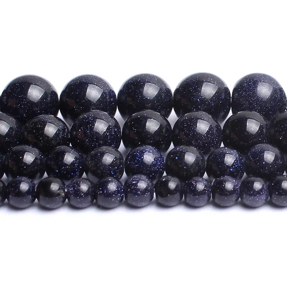 Natural Dark Blue Sandstone Beads Loose Stone Round Sitara Stars Beads for DIY Jewelry Making 4 6 8 10 12mm