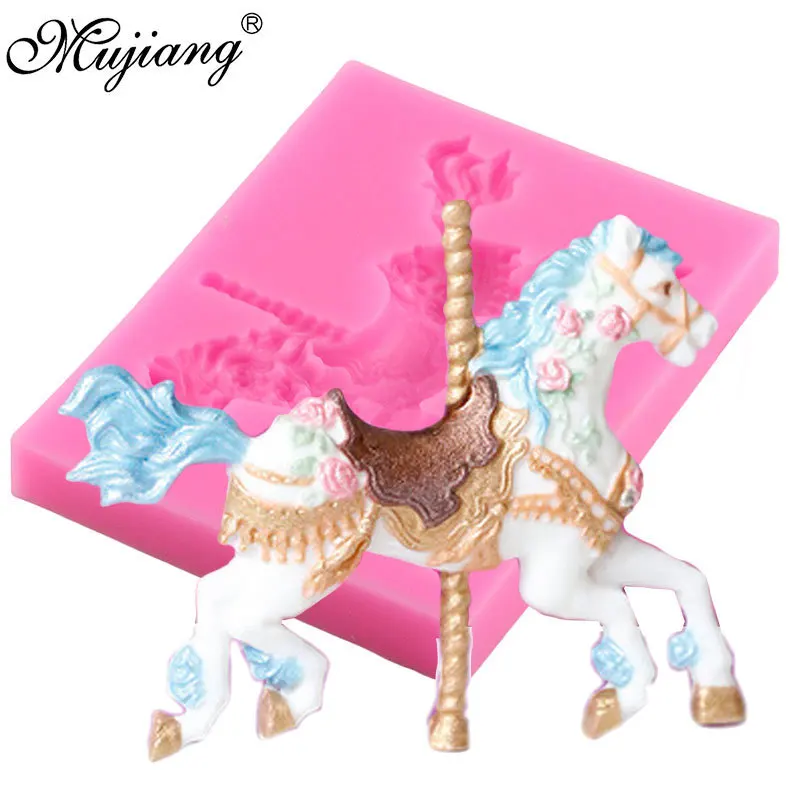 Mujiang Jewelry Carousel Horse Silicone Mould Fondant Cake Decorating Tools Cupcake Baking Tools Chocolate Candy Gumpaste Mold