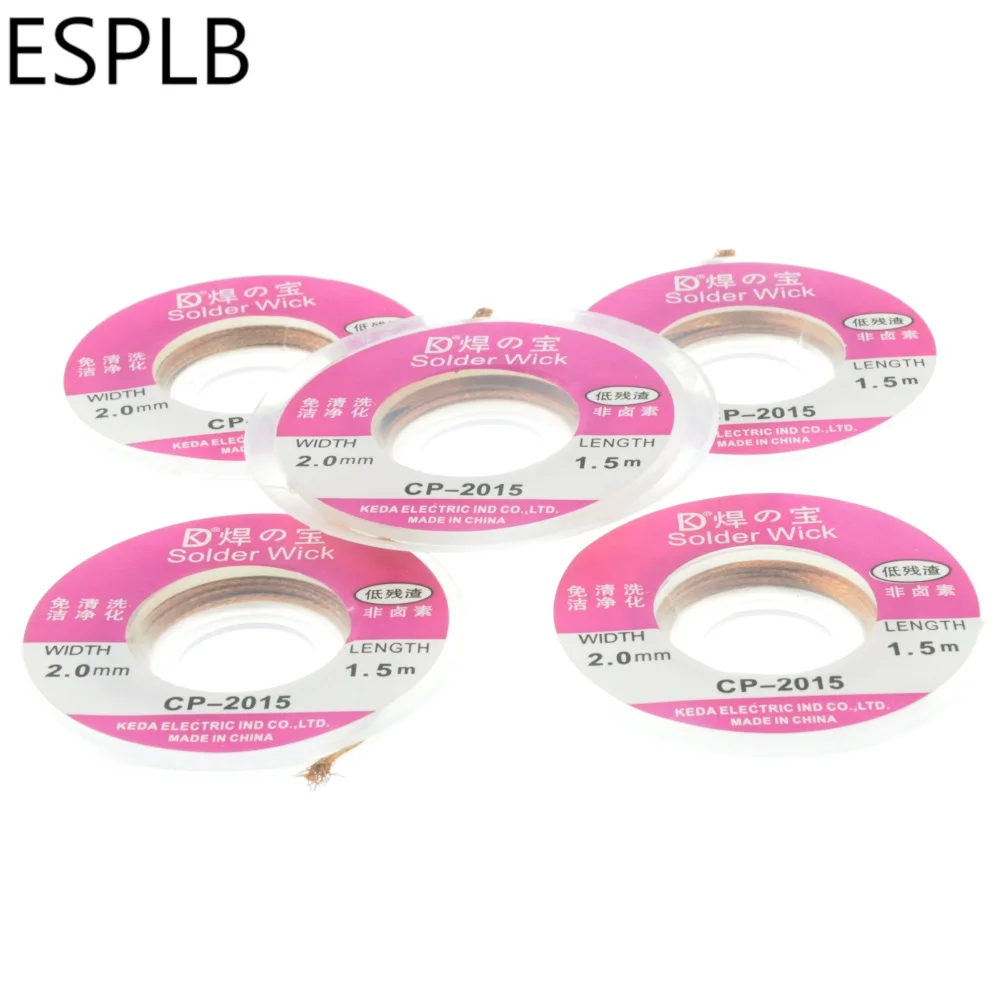 ESPLB 5pcs 1.5M 5FT 2.0mm Desoldering Wire Braid Sucker CP-2015 Remover Wick Solder Pump Cable Wire