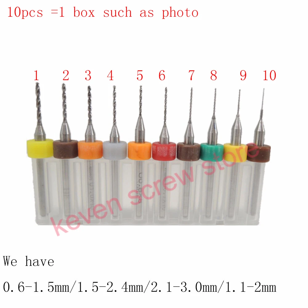 10pcs/Set 0.6-1.5/1.5-2.4/2.1-3.0/1.1-2mm Hard Alloy PCB Print Circuit Board Carbide Micro Drill Bits Tool   for SMT CNC