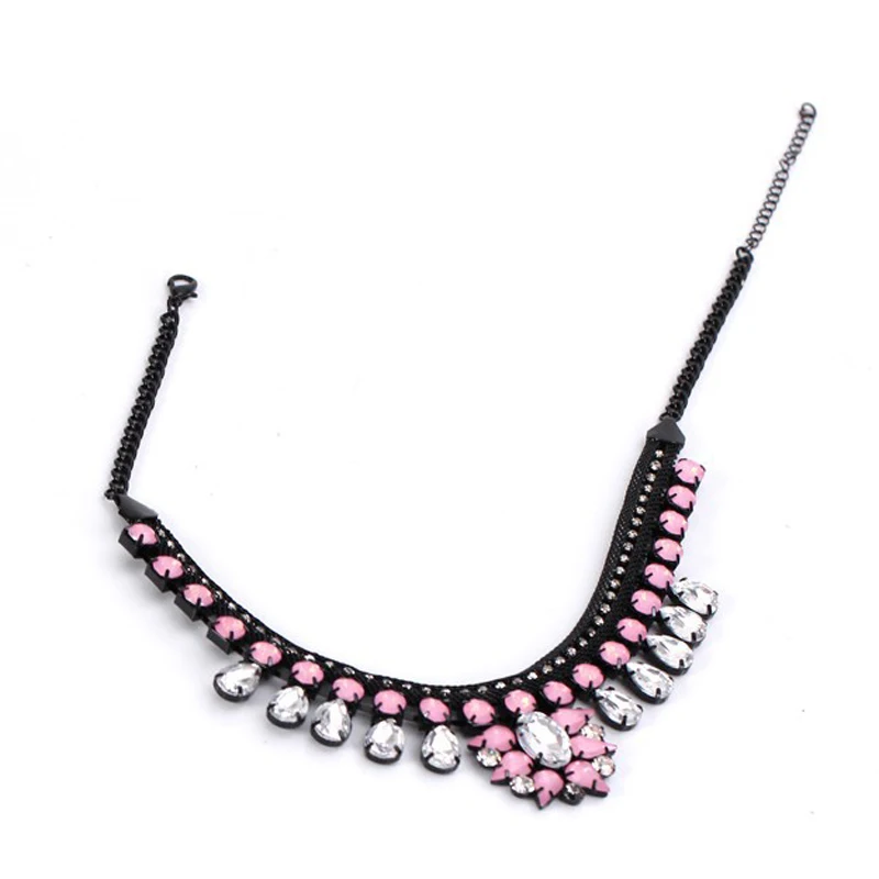 European and American popular manufacturers selling big women chain thick pink gem crystal pendant necklace for women #N020