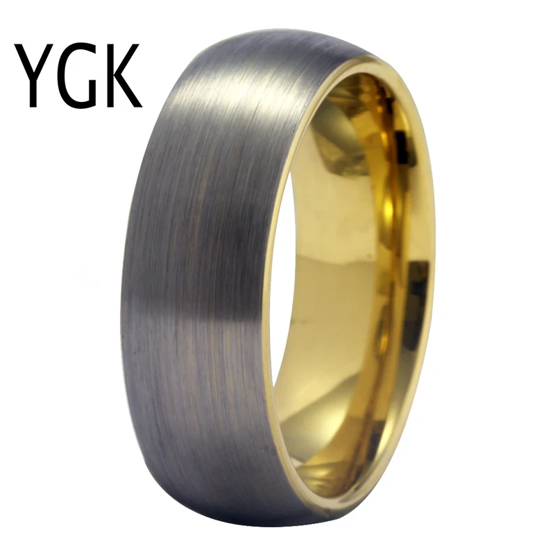 

YGK Wedding Jewelry Dull Polish Surface Golden Inside Top Tungsten Rings for Men Bridegroom Wedding Engagement Anniversary Ring