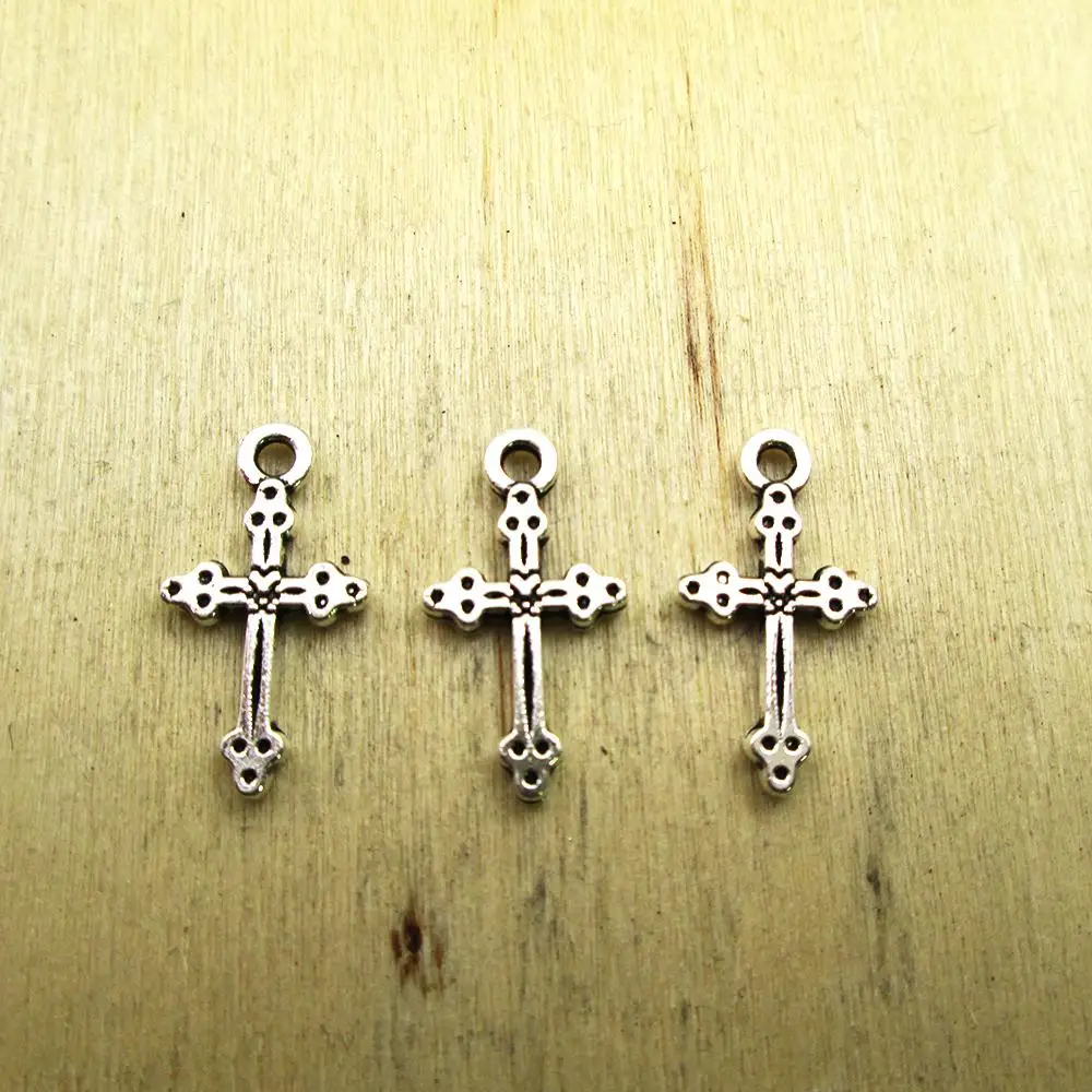 

50pcs 21x11mm Cross charm,Silver Vintage Small Cross Double Sided Pendants DIY necklace/ bracelets charms antique silver tone