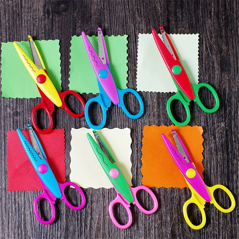 1pcs Colorful Laciness Scissors Metal And Plastic Diy Scrapbooking Photo Colors Scissors Paper Diary Decoration With 6 Patterns