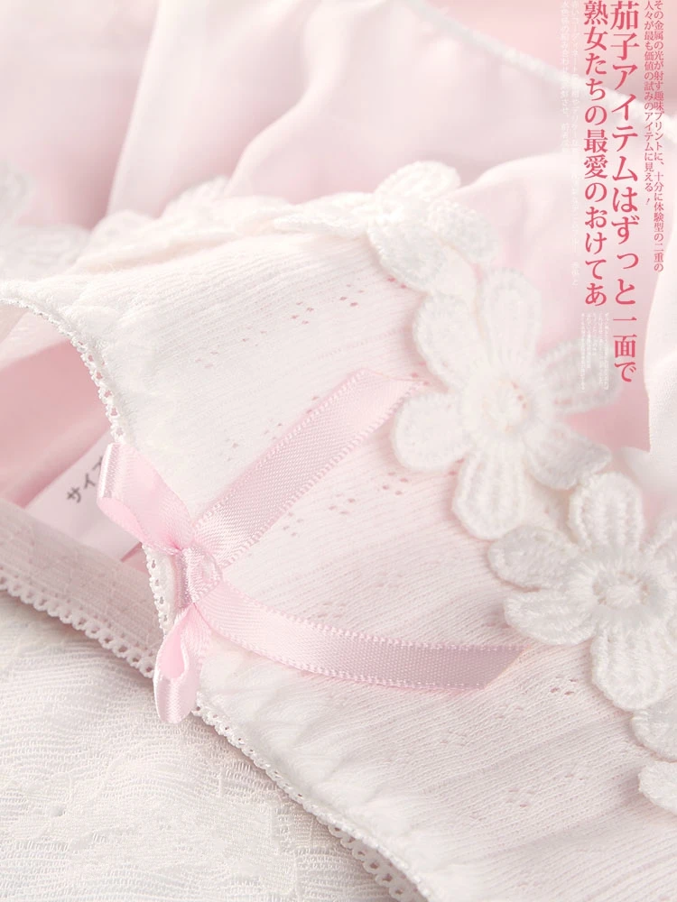 زائد حجم المرأة القطن ملخصات مع عالية الخصر الدانتيل القوس زهرة لطيف سراويل Vs الوردي Kawaii الملابس الداخلية كبيرة الحجم الكثير سراويل 3 قطعة #5