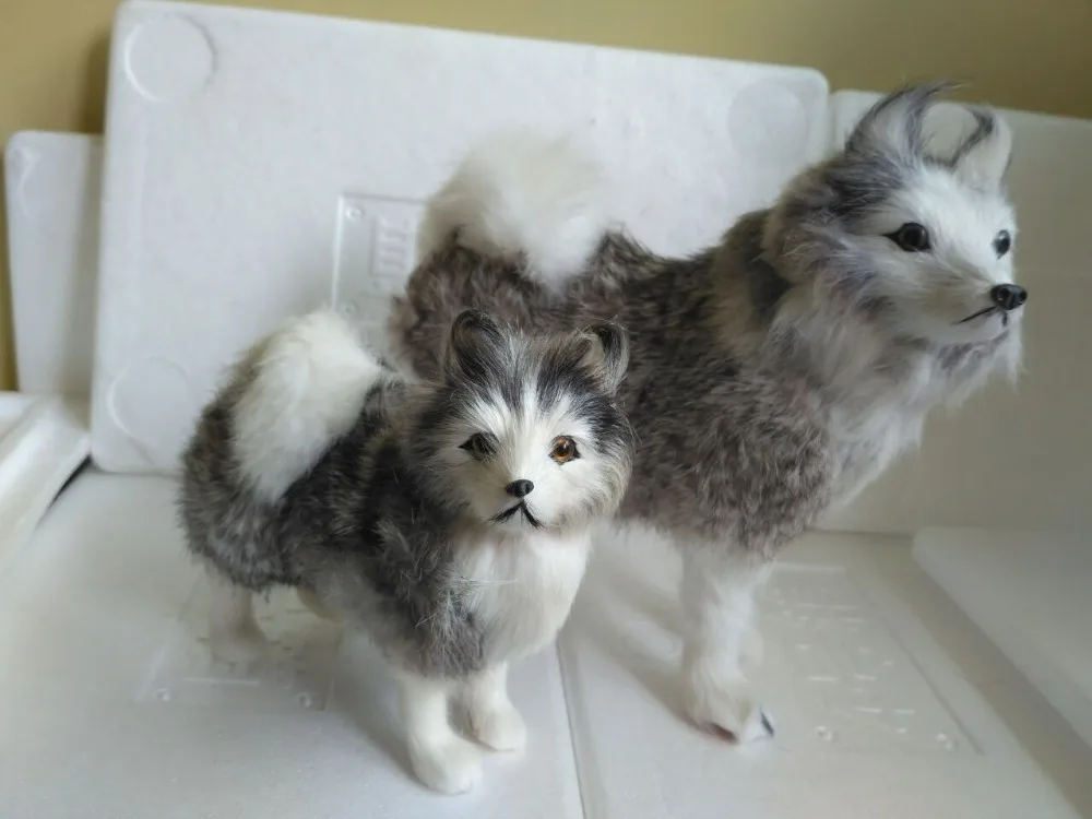 two gray husky dogs model toy,polyethylene&furs handicraft home decoration gift a2249