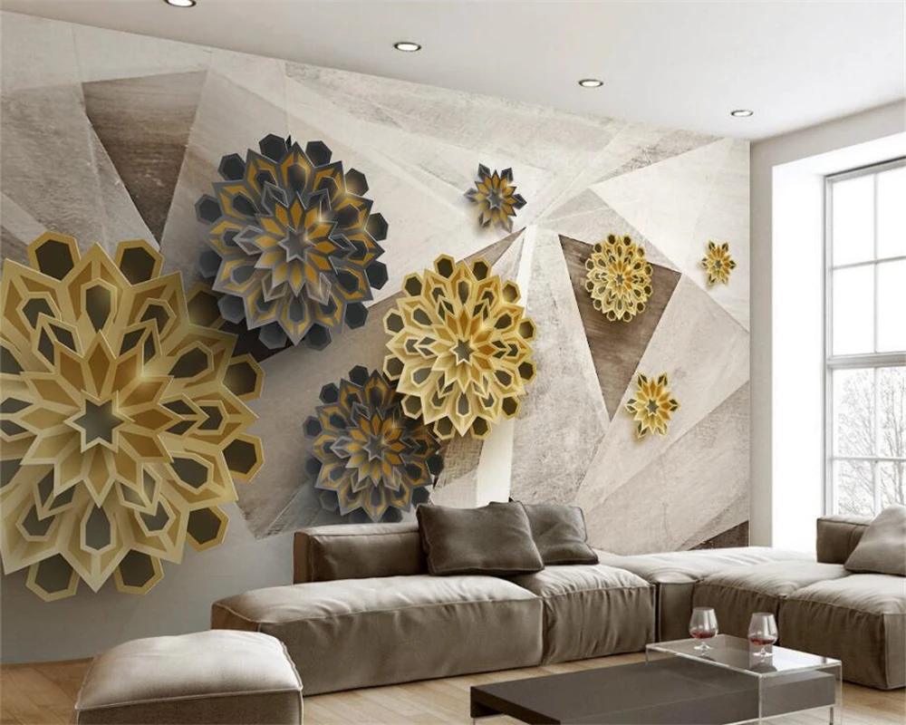 Custom Wallpaper Home Decorative Mural Fashion Polygon 3d Retro Abstract Flower TV Wall Background wall 3d wallpaper