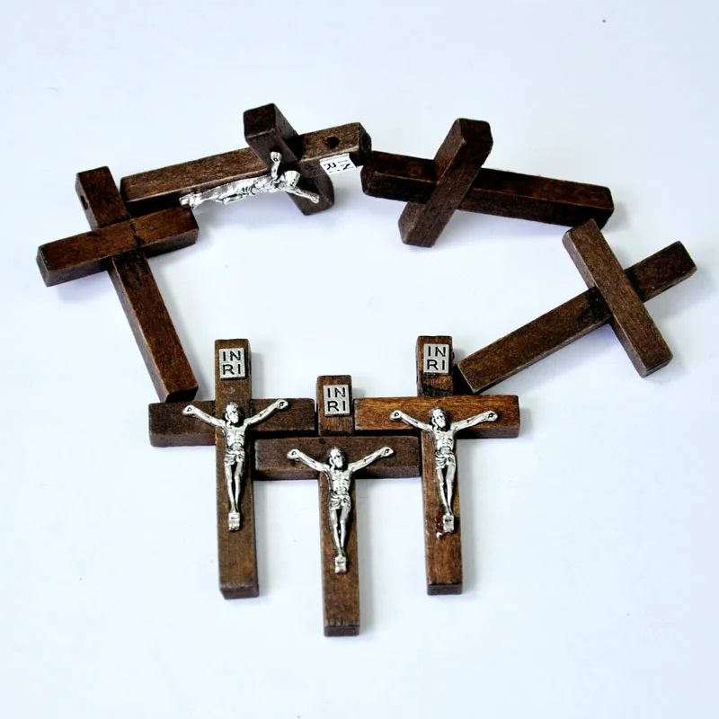 100 Pcs New Wood Jesus Cross Pendant Charms Christian Catholic Believers Faith Ornaments Jewelry Lots LR4100