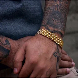 MEN LUXURY BRACELET,15MM STAINLESS STEEL DUDES ROLLIE HIP HOP BRACELET FOR MEN WRISTBANDS MALE JEWELRY