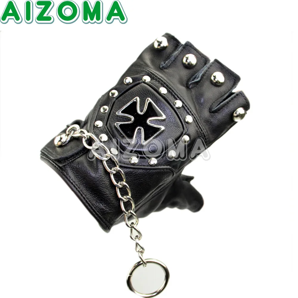 Motorcycle Universal Glove 1 Pair With Removable Chain Black Men Biker Cool Leather Cross Handmade Studded Unisex Punk Glove