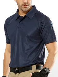 Polo d'été à séchage rapide pour hommes, chemise militaire respirante, skip DulPolo bleu marine à manches courtes pour hommes S-5XL