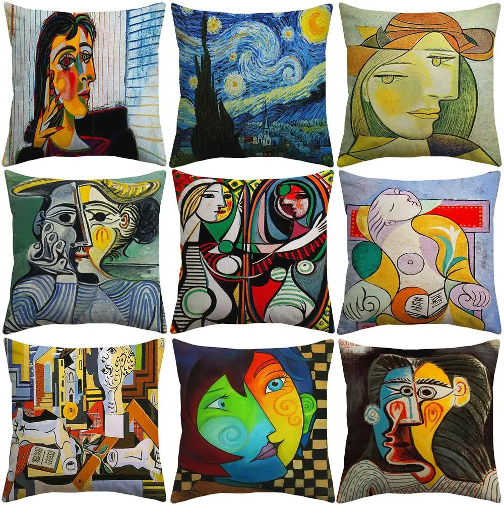 Pablo Picasso Famous Paintings Cushion Covers The Starry Night Surrealism Abstract Art Cushion Cover Sofa Velvet Pillow Case