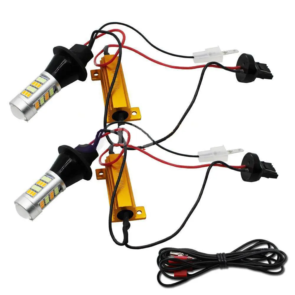 2Pcs 7440 42SMD T20 2835 LED Lights Car Dual Color Car Switchback Reverse Turn Signal/daytime running light/Turning Lights