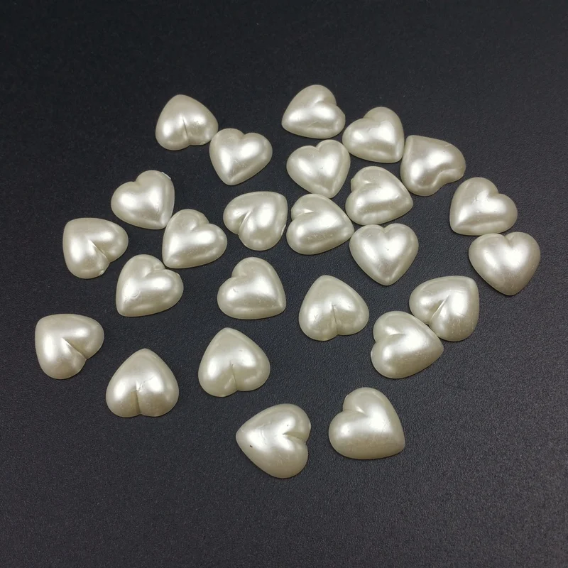 Imitation ABS Pearl Beads Flat Back Ivory color Cabochon Half Round heart Scrapbook Decoration DIY Jewelry