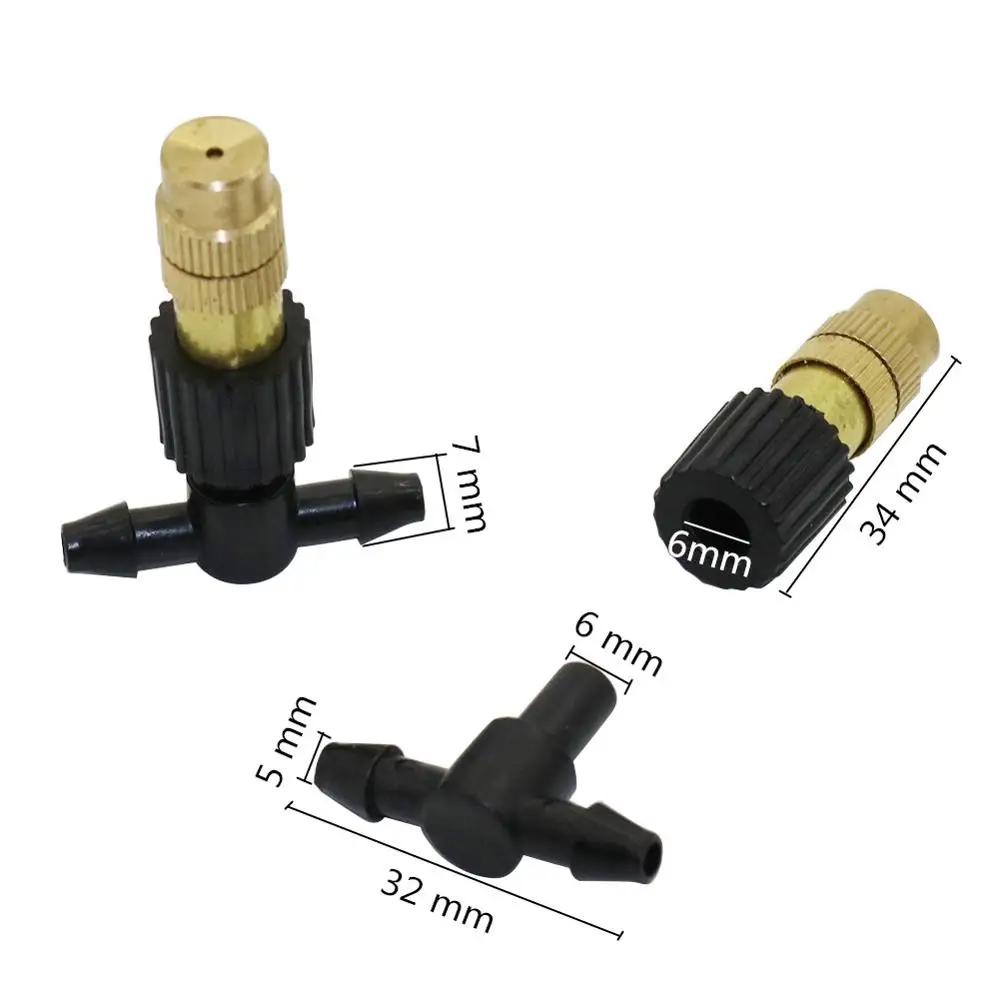 3Pcs Adjustable Copper Misting Nozzle w/ 4/7mm Plastic Tee Connector Brass Watering Irrigation Sprinkler Cooling Nozzle