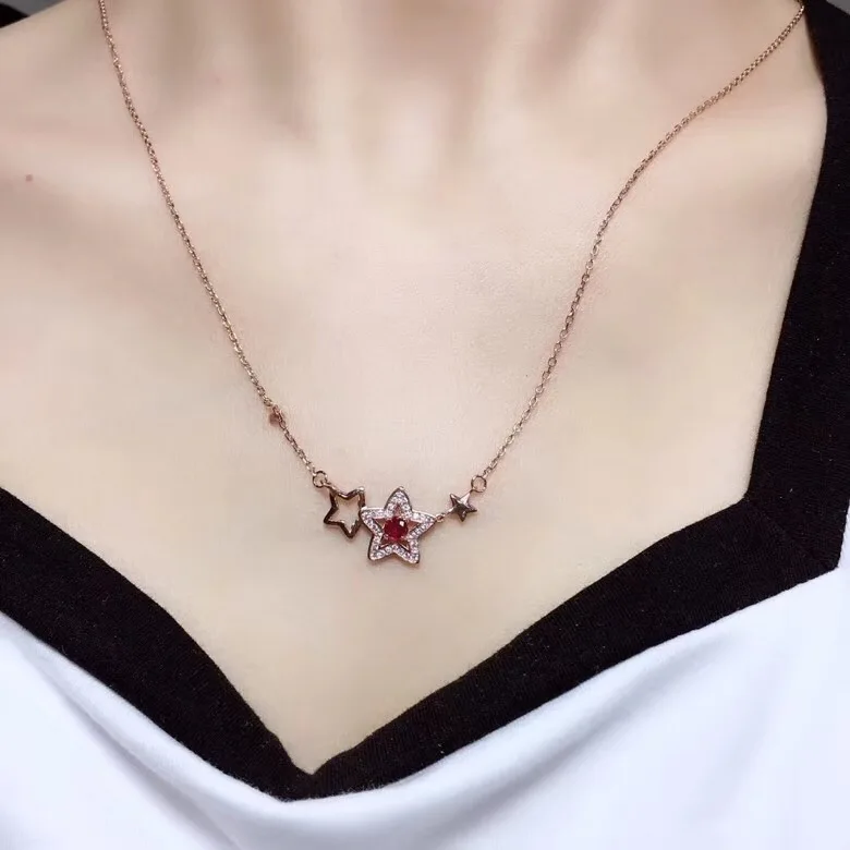 Natural ruby necklace, 925 silver fashion cartoon design, fashion style, ladies jewelry luxury.