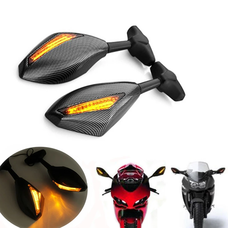 

2PCS Motorcycle Rearview Carbon Mirrors LED Turn Signal for Yamaha YZF R1 R6 FZR600 FAZER YZF600 FZS1000