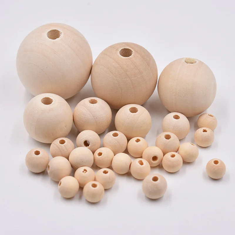 Straight Hole Round Wood Beads Natural Color Eco-Friendly Spacer Beads DIY Making Crafts Jewelry Accessories Dia 8-30mm