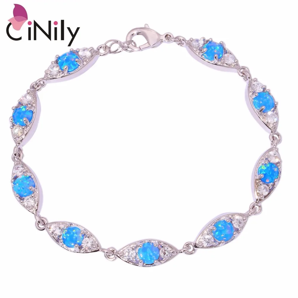 CiNily Devil's Blue Pupil Fire Opal Half Chain Bracelets Silver Plated Link Bracelet With Round Stone Turkish Evil Eyes Woman