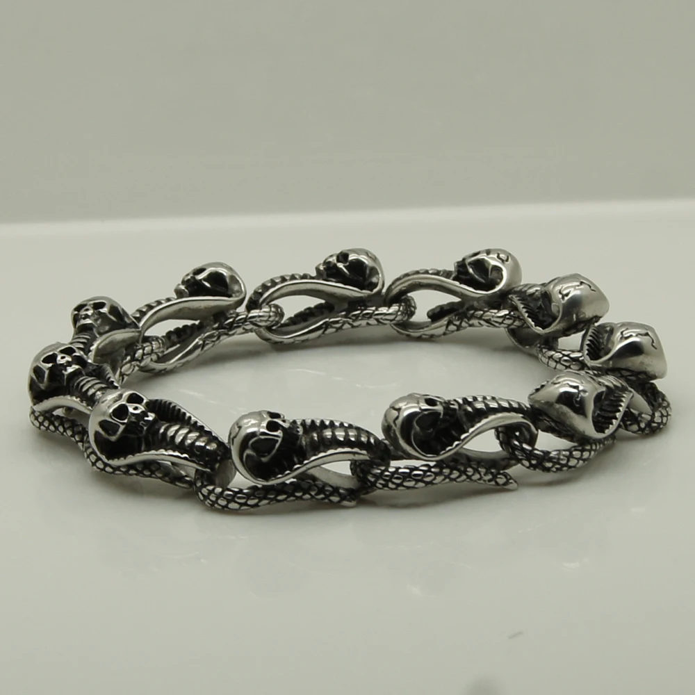 

snake & skull deisgn men/boy's jewelry biker cowboy punk 316L stainless steel chain bracelet men jewelry bracelet