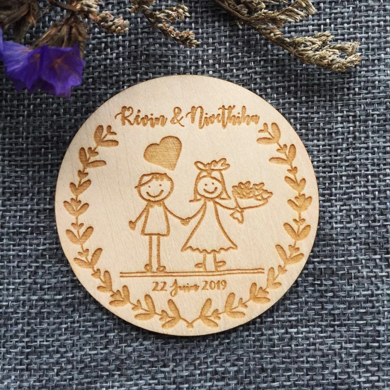 Wooden engraving magnets to save the date for guests, name label, party decoration, wedding gift for guests