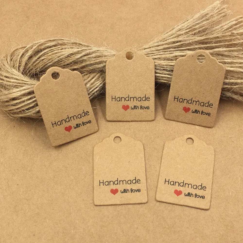 

200pcs Kraft Paper Gift Tags With Strings,Wedding Packing Labels Love Handmade Kraft tags ,Paper Card Price tags,Hang tags