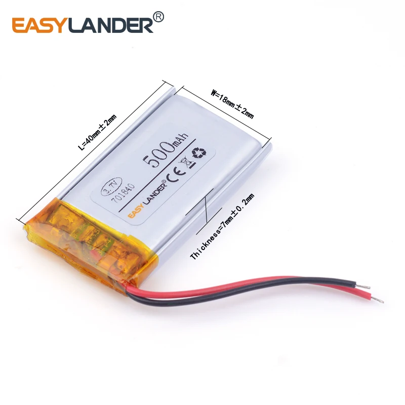 

10pcs /Lot 500mAH 701840 3.7v lithium Li ion polymer rechargeable battery for TOY POWER BANK GPS mp3 mp4 cell phone speaker