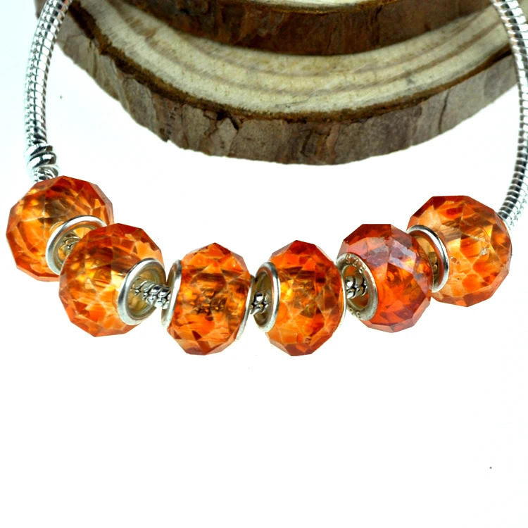 

Wholesale 14mm Orange Faceted Glass Murano European Big Hole Beads Fit Charms Bracelet&Necklace Jewelry DIY 100pcs/lot