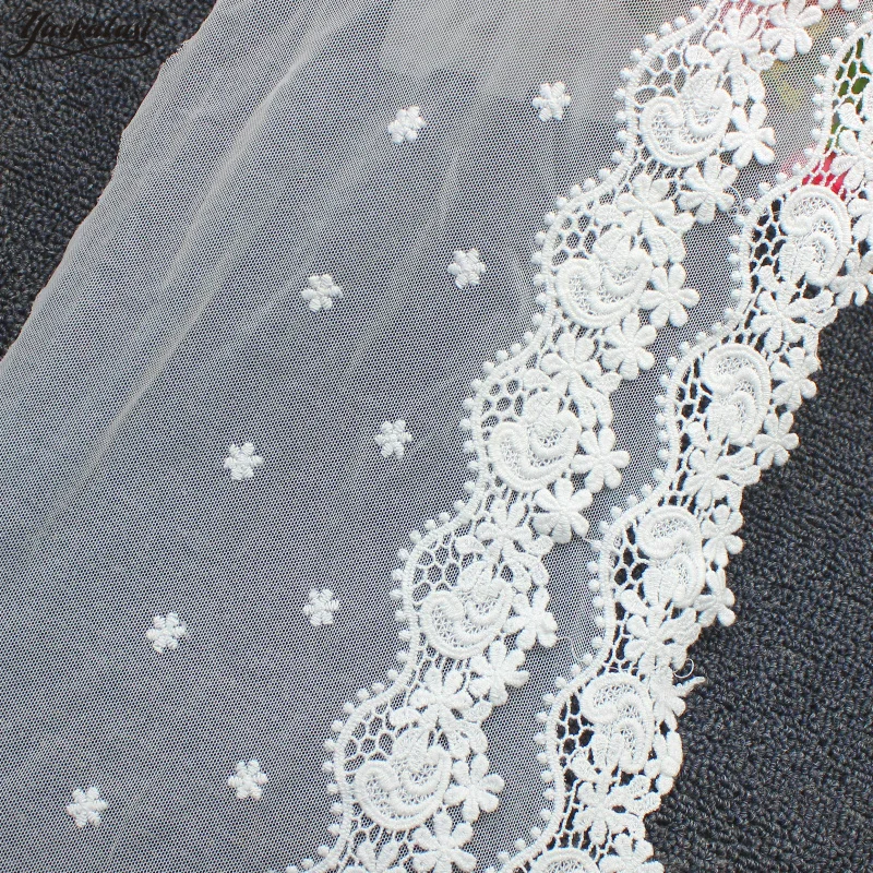 YACKALASI Cotton Lace Embroidered Appliqued 3D Floral Milky White Soft Tulle Lace Fabrics Scalloped Sewing Apparel Trims 26CM