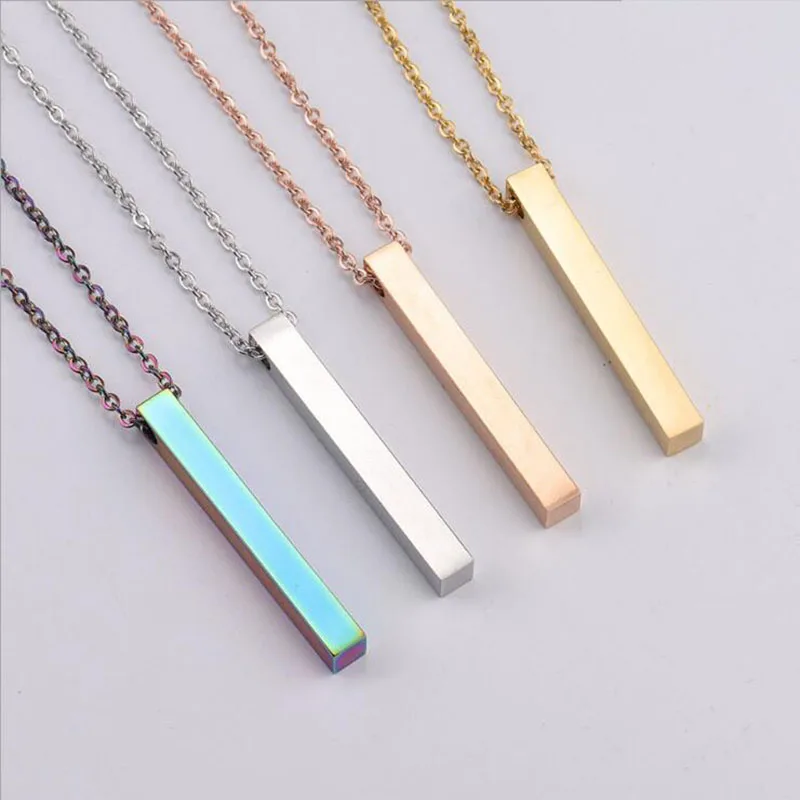 20pcs/lot Mirror Polished Stainless Steel Long Square Bar Pendant Necklace DIY Jewelry Summer Gift