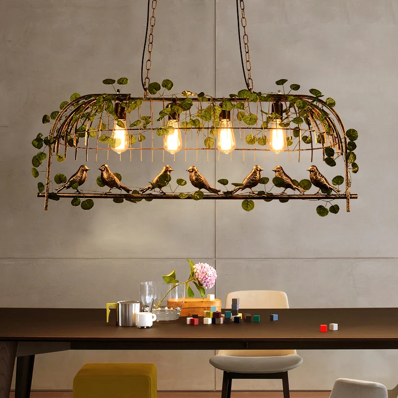 

Nordic Plant Restaurant Creative Pendant Light Retro Bird Cage Hanging Lamp Personalized Studio Flower Decoration Chandelier