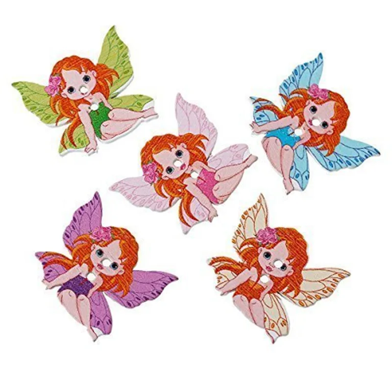 50pcs Beautiful Angels Fairies. Wood Sewing Buttons. 30 mm x 26 mm Lovely Angel Wings Girl Wood Sewing Buttons  7NK176